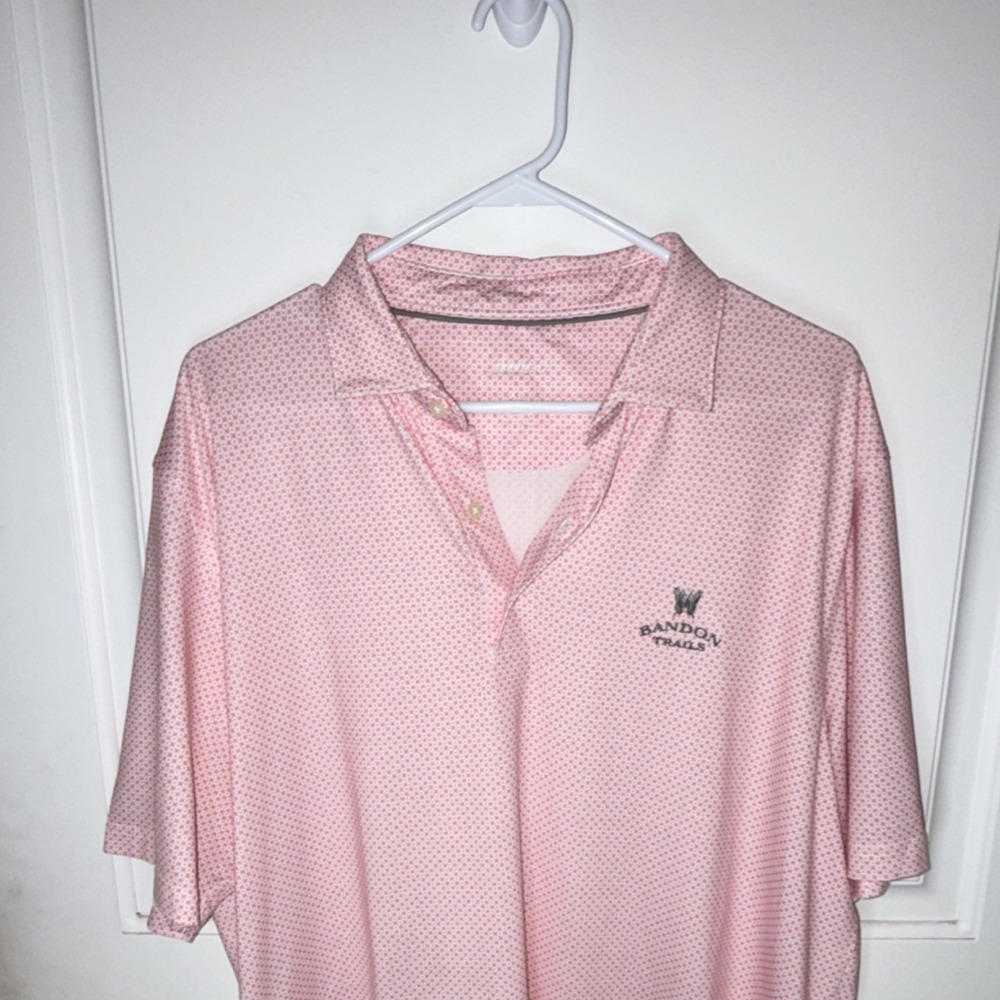 johnnie-O Pink White XL Men's Geometric Polo Shirt Short Sleeve Embroidered